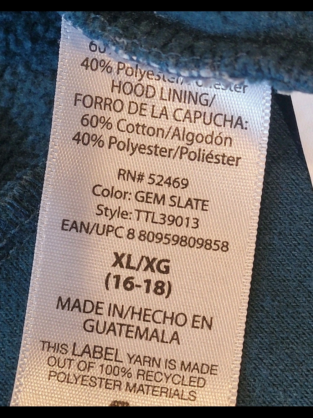 Time and Tru Women’s XL 16-18 Gem Slate Blue Full Zip Hoodie Cotton Blend - Picture 4 of 8